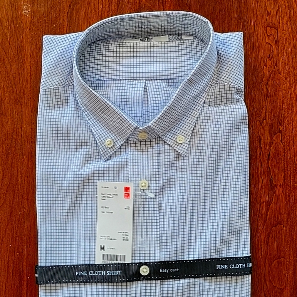 Uniqlo Dress Shirt Easy Care Long Sleeve Blue M 16 1/2 33 1/2 NWT 100% Cotton